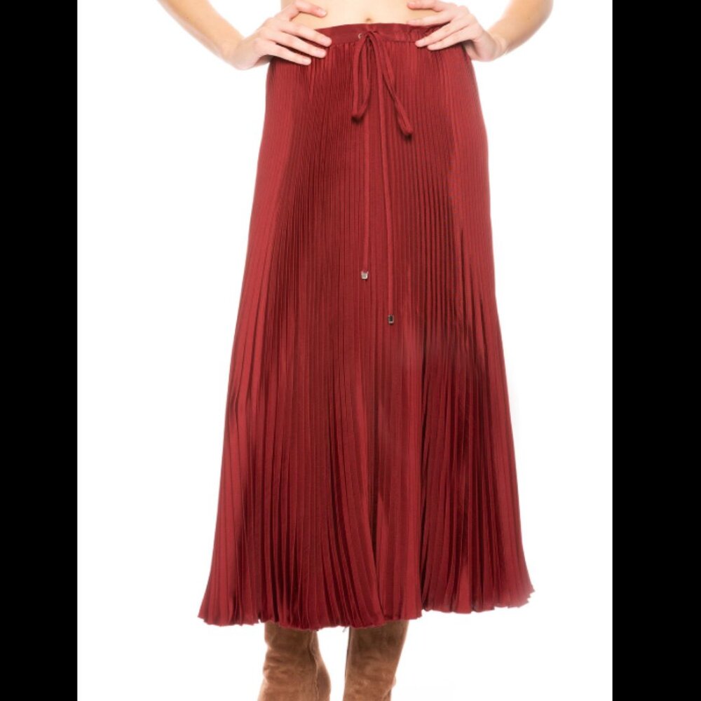 TIBI Knife Pleat Skirt Burgundy